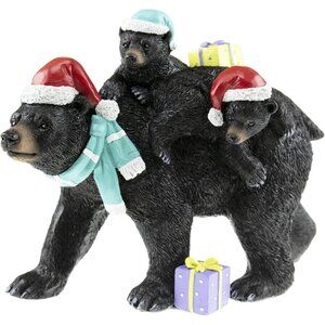 Resin Christmas Figurine Black Bear Family Decoration for Tables and Shelves